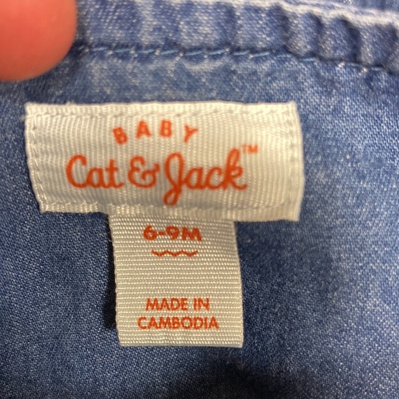 Cat & jack chambray denim ruffle summer bubble romper one piece 6-9m - Picture 7 of 8